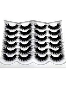 New 12 Pairs Manga Lashes Messy EyeLashes Faux Mink Eyelashes Fluffy Natural Full False Eyelashes Thick False Eyelashes Curling Wispy False Eyelashes Volumized Cat Eye Lashes Cosplay Travel Holiday Parties Essentials Makeup For Various Occasions - 黑色 - 查看 4