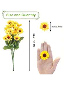 1PCS/5PCS/50PCS/70PCS人造向日葵，家居客厅婚礼装饰人造花，摄影道具，适用于家庭装饰、房间装饰、生日装饰、厨房装饰、礼品、卧室装饰、婚礼装饰、办公桌配件、客厅装饰、桌面中心装饰、花园装饰、户外装饰、秋季装饰﻿﻿ - 黃色3 - 查看 2