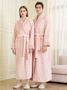 1pc Extra Long Flannel Bathrobe, Adult Flannel Bathrobe, Thermal Lined, Suitable For Hotels, Spas, Beauty Salons, Absorbent & Quick Dry, Loose Fit, Multi-Color, Minimalist Design, Bathroom & Home EssentialsWarm Winter Decora - Multicolor - View 25