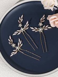 3pcs Leaf Bride Wedding Hair Pins Crystal Bridal Head Dress Pearl Hair Accessories For Women - Multicolor - View 6