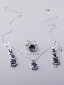 Bộ 4 vòng cổ, hoa tai và nhẫn hình bầu dục màu xanh lá cây ombre - 1 đôi hoa tai, 1 vòng cổ, 1 nhẫn, bộ trang sức hình bầu dục chuyển màu, 3 tùy chọn màu - Xem 4
