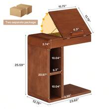 LITTLE TREE Vintage C-Shaped Narrow Chair Side Table With Open Storage Shelves, End Table With Adjustable Top For Living Room, Bedroon, Sofa Side, Easy Assembly, Walnut Brown - 胡桃棕 - 查看 7