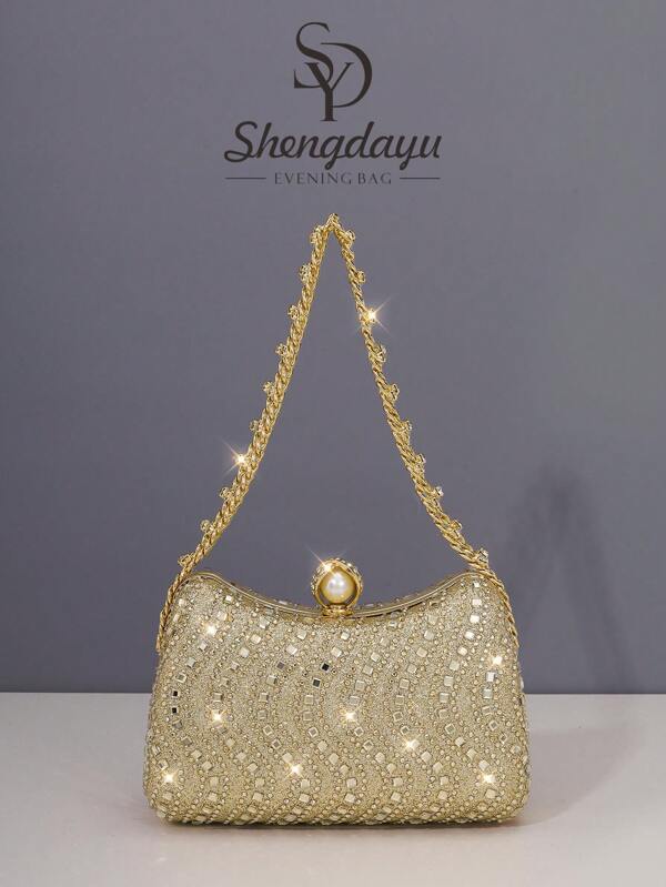 SHENGDAYUElegant Women's ClutchBag With Gold Foil Stamping AndRhinestone Decoration For Parties,Weddings,Formal Occasions -Can BeUsed As Handbag, Crossbody Bag OrC Shoulder Bag.New Years Outfit Evening Bag