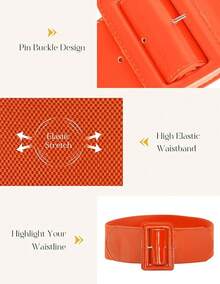 Women's Stretchy Belt 1950s 3 Inch Wide Elastic Belts - Orange - View 2