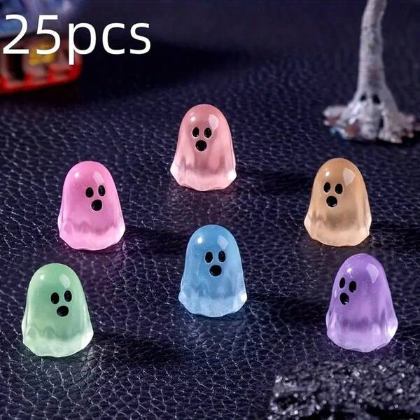 25 stuks willekeurige effen gekleurde glow-in-the-dark kleine spookjes diy decoratieve hangende accessoires mini micro-landschap Halloween kleine ornamenten