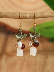 1 Pair Vintage Chinese Style Hollow Round Earrings For Women, Suitable For Casual Wear