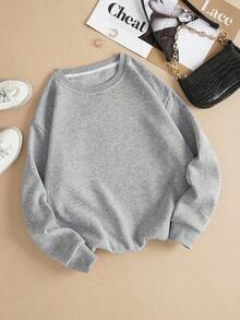 LCWomen's Drop Shoulder Long Sleeve Sweatshirt,Long Sleeve Tops Graduation,Back To School Outfits,Graduation,Teacher Outfits Women,Back To School Pullover Fall OutfitCasual Daily Wear - 灰色 - 查看 1