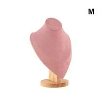 Estante de almacenamiento de collares con retrato de terciopelo, soporte para presentación de joyería con Base de madera, soporte para busto de maniquí, 1. CWO6 - Rosa M - Ver 12