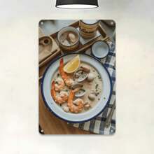 1pcs Seafood Clam  Shrimp Tin Sign Vintage Retro Metal Sign Print Suitable For Room Bathroom Cave Bar Cafe Garage Garden And Outdoor Decoration 8X12 Inch - 鏽棕色 - 查看 4