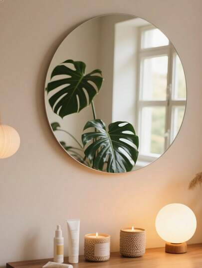 Waterproof Acrylic Self-Adhesive Mirror Tile For Bathroom,Oval Mirror Without Border, For Bathroom Brushing, Face Washing, Makeup, Living Room Fitness, Dance Mirror,Makeup,Cheap,Room Decor,Vanity,Travel,Bedroom,Makeup Accessories,Mirror,Vanity Mirror