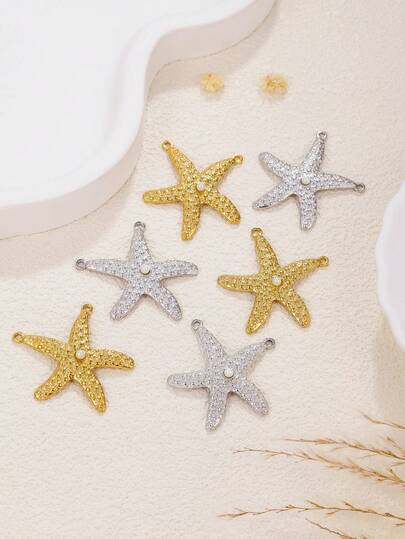 3pcs Assorted Ocean Vacation Style Starfish Series 304 Stainless Steel Oil Pressure Accessories Inlaid Faux Pearl Jewelry Accessories For DIY Handmade Earrings, Necklaces, Bracelets, Bikini Pendants
