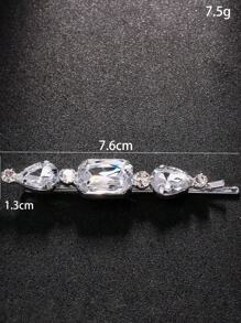 Pinza de pelo cuadrada con rhinestones plateados, diseño minimalista