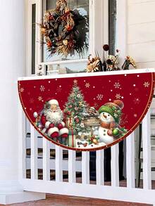 1pc Merry Christmas Fan-Shape Banner, Polyester Santa Claus Snowman Outdoor Banner, 2025 Christmas Decorations For Home Garden Fence, Yard Bunting Flag, Xmas Party Supplies