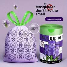100pcs Tearless Drawstring Trash Bags, Economic Household Pack, Thick Portable Large Size Kitchen Plastic Bags With Lavender Fragrance, Lavender Scented Drawstring Garbage Bags, Large Thick Household, Portable Handle Kitchen & Dorm Mosquito Repellent Plastic Bags