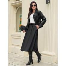 Women's High Waisted Pleated Skirt A-Line Flare Midi Skirt With Pockets Business Casual, Office Work Skirt, Dressy Elegant Outfits,Business Formal - 黑色 - 查看 3