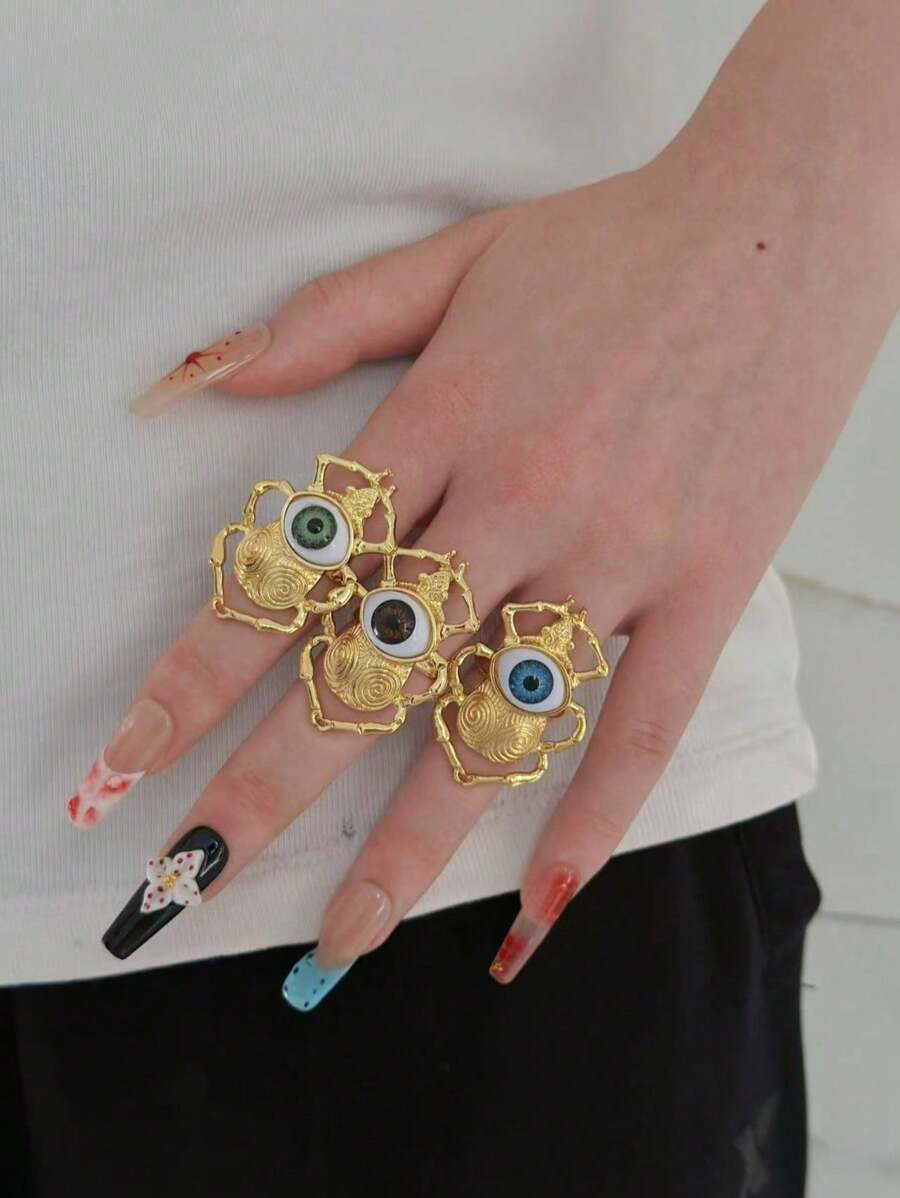 1pc Fashionable Metal Spider Eye Ring, Suitable For Daily Wear