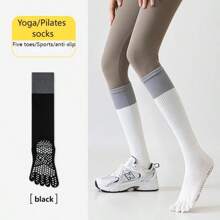 A Pair Of Women's Winter Yoga Five-Toe Socks, Knitted Fabric, Anti-Slip Pilates Leggings, Calf Socks Ballet, Only Hand-Washable, Suitable For Fitness And Young People, Running, Yoga, Fitness, Cycling, Middle Calf Compression Socks