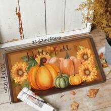 1pc Thanksgiving Autumn Theme Decor Multi-Color Pumpkin & Sunflower Print Holiday Doormat, Soft Non-Slip Absorbent Washable Kitchen Mat, Festive Cozy Entryway Rug, Rectangular Low Pile Holiday Home Decor Mat For Living Room, Bedroom, Kitchen, Laundry Room, Bathroom