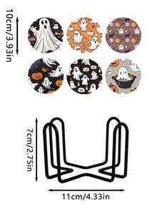 6pcs Wooden Coaster Set With Iron Holder, Creative Colorful Coasters For Halloween, Heat-Resistant Solid Wood Coasters, Anti-Slip Coasters For Cafe, Restaurant, Beverages, Halloween Gifts, Random Wood Grain - A - View 5