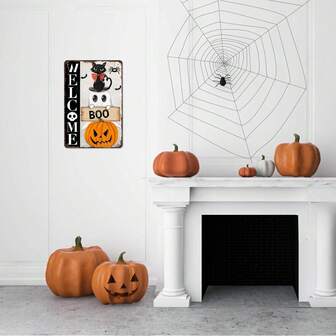 1 件万圣节鬼猫鬼装饰花园标志花园标志欢迎庭院秋季派对户外装饰 8x12 英寸