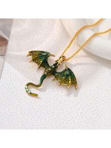 1 pezzo Collana con pendente in vetro retrò stile occidentale a gradiente con drago e strass, adatta per uso quotidiano e come regalo migliore per le donne