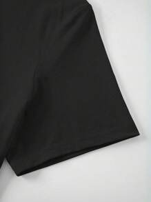 Camiseta Casual de Manga Corta para Mujer - Estampado Temático del Día del Maestro con Diseño de Lápiz y Corazón, Cuello Redondo Ajuste Regular Lavable a Máquina, Top de Primavera Verano Otoño, Camiseta Divertida, Regalo de Agradecimiento al Profesor - Negro - Ver 4