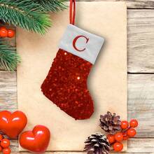 1pc Sequin Personalized Initials Christmas Stockings, Christmas Gift Bag, Fireplace Christmas Tree Hanging Socks, Festive Party Decorations, No Electricity Needed, Christmas Alphabet Letter Socks, Christmas Tree Ornament, Christmas Home Decor Room Party Decoration, Best For Christmas Decorations