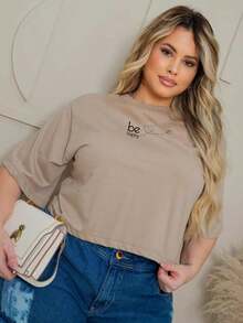 Women's Plus Size Casual Cropped T-Shirt Printed One Size Comfortable Cotton Loose Model - 黑色 - 查看 1