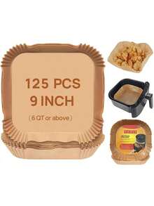 Kjsdhfiuse 125 Pack 9 Inch Square Air Fryer Disposable Wipe Paper Liner, Non-Stick, Waterproof, Uncharged, For 5-8 QT 8 Inch Round Air Fryer Models, Pre-Cut Liner Paper, Suitable For Baking, Roasting And Cooking Free Shipping