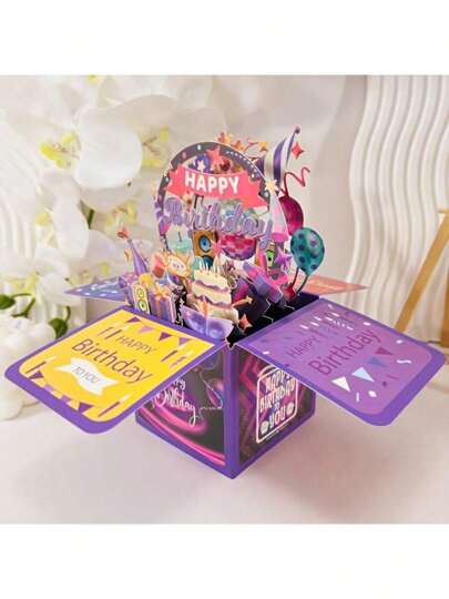 Handmade 3D Pop-Up Birthday Card With Cake, Balloons & Confetti - Interactive Mechanism, Vibrant Colors - Unique Gift For Students, Daughters, Nieces, Him Or Her - Whimsical Style For Birthdays, Anniversaries, Valentine's Day, Festive Stationery | Festive Design | Decorative Elements, Birthday Decorations