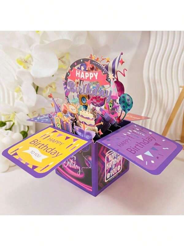 Handmade 3D Pop-Up Birthday Card With Cake, Balloons & Confetti - Interactive Mechanism, Vibrant Colors - Unique Gift For Students, Daughters, Nieces, Him Or Her - Whimsical Style For Birthdays, Anniversaries, Valentine's Day, Festive Stationery | Festive Design | Decorative Elements, Birthday Decorations
