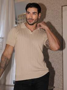 Men's Chic Lightweight Textured Knit Sweater Shirt, High Quality, Perfect For Autumn And Winter, Father's Day. - Beige - View 2