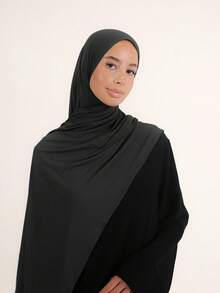 1 pieza Hiyab de jersey premium para mujer, hiyab de punto de modal de alta calidad con diseño minimalista clásico de unicolor elegante y casual con borde, estilo turbante largo adecuado para la vida diaria, salidas y reuniones