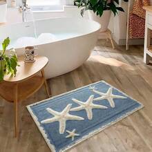 1pc Ocean-Style Starfish Pattern Microfiber Bath Rug, Non-Slip And Super Soft Bathroom Mat, Doormat, Bathroom Water Absorption Mat, Machine Washable, Low Pile, TPR Backing, Knit Fabric, For Bathroom, Bedroom, Kitchen, Entryway, Indoor & Outdoor Use, Bathroom Accessories & Decor, Perfect New Home Gift. Entryway Decor Bathroom Kitchen Decor Kitchen Rug - Multicolor - View 7