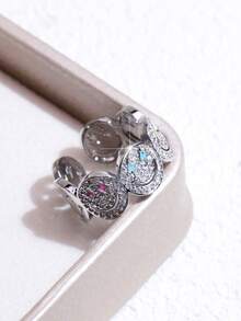 Bộ 1/2 chiếc vòng tay và nhẫn sang trọng đính đá Zirconia hình tia sét, nhẫn mặt cười bằng đá Zirconia sáng bóng, vòng tay điều chỉnh được bằng đồng mạ vàng 18K đính đá Zirconia hình mặt cười, thích hợp làm quà tặng ngày Valentine. - đồ trang sức mặt - Xem 9
