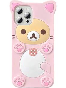 3D Cute Cartoon Bear Phone Case For IPhone 15 - Fashionable And Stylish - Funny Pink Bear Design - Soft TPU Protective Case - Kawaii Silicone Cover For Women, Girls, And S - Hồng - Xem 9