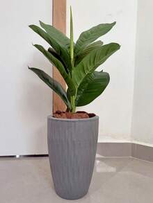 Artificial Ficus Lyrata With Wavy Cone Pot Home Garden - Grey - View 2