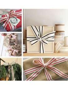 10 码 1 卷圣诞条纹丝带、礼品包装丝带、天然工艺配件、DIY 手工艺品、节日婚礼情人节圣诞节生日派对装饰包装、情人节生日惊喜