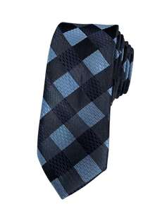 top ties Gravata Xadrez Slim Luxo Premium Masculina Estampada Cores - Azul Empoeirado - Visão 6