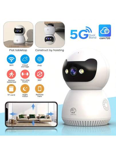 5MP Pan/Tilt Security Camera Indoor, 5G/2.4G WiFi Baby/Pet/Nanny, Cloud SD Card Storage, Type Secure Power Delivery Mode, Night Vision, Floodlight, Way Audio, Siren Alarm, AI Motion Detection