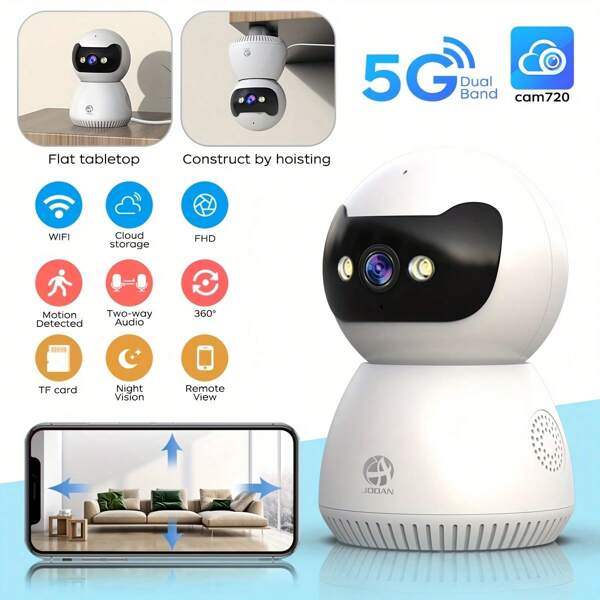 5MP Pan/Tilt Security Camera Indoor, 5G/2.4G WiFi Security Camera For Baby/Pet/Nanny, Cloud & SD Card Storage, Type-C Secure Power Delivery Mode, Color Night Vision, Floodlight, 2 Way Audio, Siren Alarm, AI Motion Detection