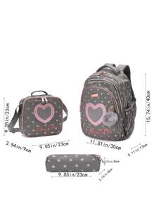 17-Inch Kids Backpack Set With Lunch Bag And Pencil Case, Lightweight School Bag Suitable For Teenagers, Girls And Boys, Heart-Shaped Glitter Large Capacity 3-In-1 Backpack, Insulated Lunch Bag, Pencil Case, Padded Shoulder Straps To Reduce Shoulder Pressure, Casual Backpack For Daily Use Or Travel