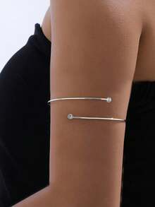 1pc Simple Metal Gemstone Double-Layer Spiral Diamond Set Bangle, Gold-Colored Opening Bangle For Couples, Party, Banquet, Dress Up, Armlet, Arm Bracelet, Perfect Gift For Girlfriends On Dates, Exquisite Jewelry - Golden - View 13