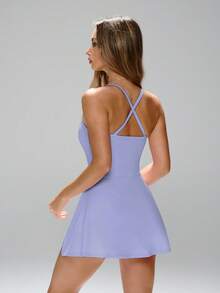 Detachable Bra And Shorts With Tummy Control Design, Multifunctional Yoga-To-Street Dress With Privacy Protection Design - Purple - View 7