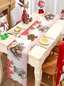 1/5/7/60pcs Pink Series Christmas Placemat/Table Runner Set, Gingerbread Man, Wish Bottle, House Pattern Table Runner, Winter Kitchen Table Decoration, Suitable For Family Gatherings, Holiday Gatherings, Kitchen Dining Rooms, Table Decoration.