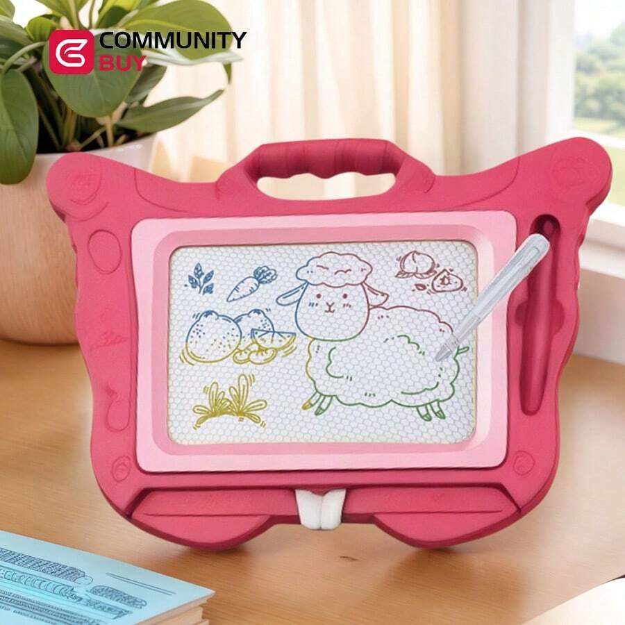 Butterfly-Shaped Magic Drawing Board For Kids - Draws Colorful Erasable Patterns, Ideal Toy For Kids At Home - Pink - View 1