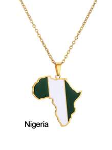 Nigeria Necklace 18K Gold-Plated Africa Map Pendant For Women And Men Nigeria Jewelry Gift Stainless Steel, Stainless Steel, No Gemstones -The Best Gift For Family Members