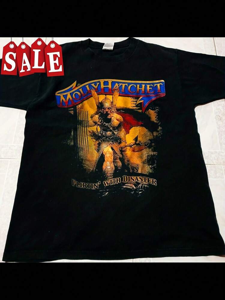 Camiseta de la banda de rock estadounidense de los años 70 Molly Hatchet, camiseta de moda de las cuatro estaciones, camiseta de manga corta para hombres y mujeres de Dave Hlubek, camiseta "No Tomar Prisioneros" en blanco y negro, camiseta de Bobby Maddox 220G - Negro - Añade 2