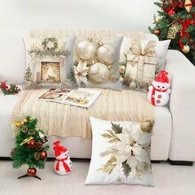 4 fundas de cojín con patrones de árbol de Navidad, campana y copo de nieve, de estilo moderno y tela de poliéster suave, ideales para decoración navideña y de invierno en la sala de estar, dormitorio y cabaña