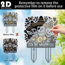 2D Flat, 1pc Death Garden Symbol - Mexican Sugar Skull Decor With Sun Hat, Acrylic Outdoor Indoor Sign For Halloween, Graveyard, Yard - Easy Ground Insertion, Gothic Home & Holiday Display, Durable Graphic Design, No Battery Required, Halloween Decor, Graveyard Decor, Art Decor Style, Windproof Decor, 2D Flat